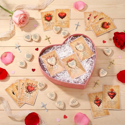 Gerrii 60 Set Christian Token Gift Jesus Love Heart Pocket Hugs, Wood Color - color: Wood Color