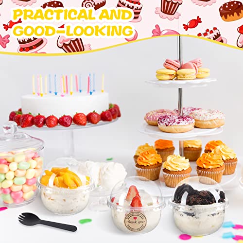 Cunhill 50 Pack Dessert Cups with Dome Lids Disposable Plastic Cups with Lids Clear Pet (No Hole), Sporks and Stickers for Plastic Fruit, Cake and Mini Snack Bowls(9 oz,Simple Cup) - size: 9 oz