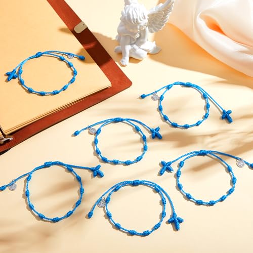 Yinkin St Benedict Medal Rosary Bracelet Bulk Adjustable - color: Blue