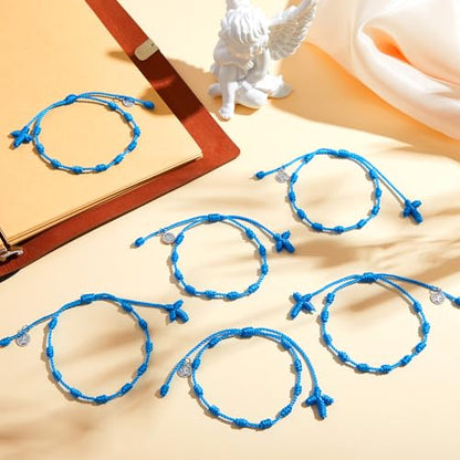 Yinkin St Benedict Medal Rosary Bracelet Bulk Adjustable - color: Blue