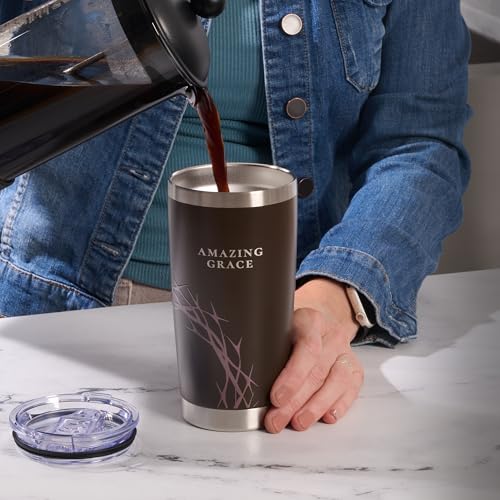 Christian Art Gifts Large Insulated Stainless Steel Travel Mug: Amazing Grace Crown of Thorns Design, Leak-Proof Retractable Lid, All Day Hot/Cold, Brown, 18 oz. - color: Brown Crown of Thorns/Amazing Grace