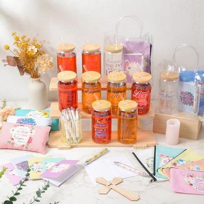10 Sets 50 Pcs Christian Gift for Women, Church Mothers Day Gift Bulk, 16 oz Bible Verse Glass Cup Motivational Scripture Cosmetic Bag Religious Notepads Pens PVC Bag for Christian Party Favor - style: Christian