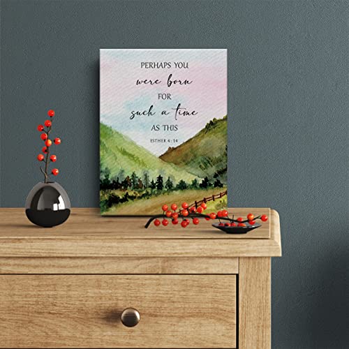 Bible Verse Watercolor Canvas Print Decor Perhaps You Were Born Esther 4 : 14 Wall Painting Posters Artwork 12”X15”Modern Home Office Decoration (Framed) - color: Esther 4 : 14