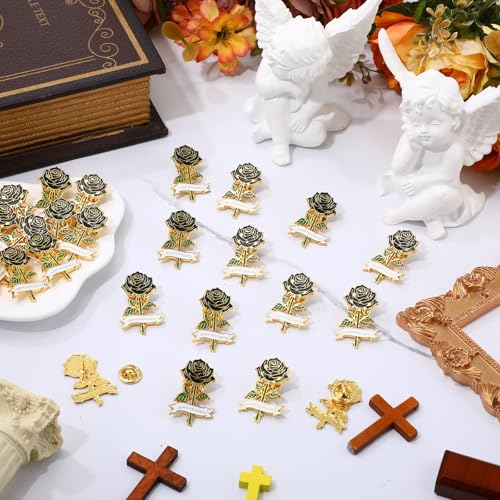 Misdary Funeral Favors Guest Memorial Rose Pin - color: Black