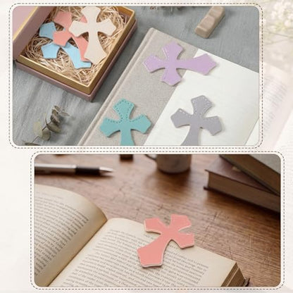 Resurhang 6 Pcs Leather Cross Bookmarks Christian Bookmarks, Pastel - color: Pastel