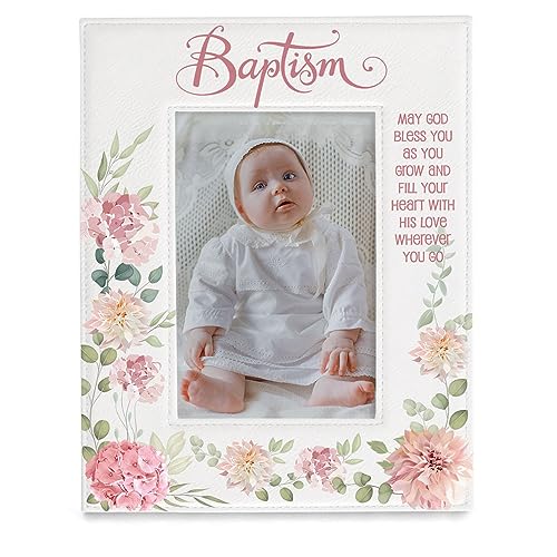 KATE POSH Baptism Picture Frame for Girl, Pink Flowers Decor, Christening, Religisous Gift, From Godparents, New Baby (4x6-Vertical) - size: 4x6-Vertical