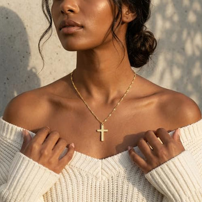 14K Gold Plated Cross Necklace for Women, Christian Jewelry - style: 2-Wave