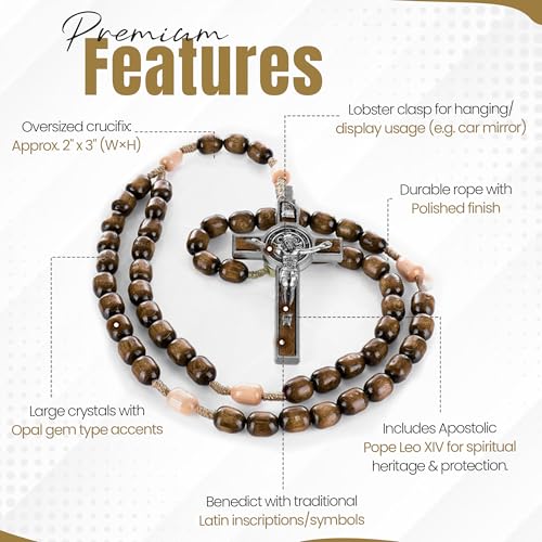 SANCTUM VERITAS Catholic Rosary Necklace | Large Italian Prayer Beads Gift - style: Walnut Wood