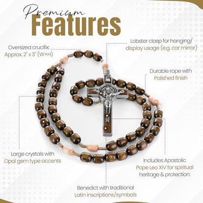 SANCTUM VERITAS Catholic Rosary Necklace | Large Italian Prayer Beads Gift - style: Walnut Wood