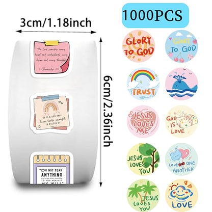 1000 Pieces Bible Sticker Roll for Kids 20 Styles Christian Reward Stickers - style: Bible