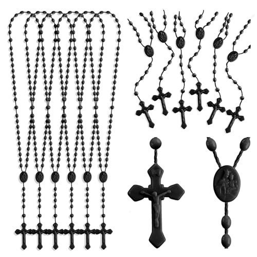 12Pcs Black Plastic Rosary Beads, 17 Inch Catholic Bulk Rosaries Necklaces - color: Black