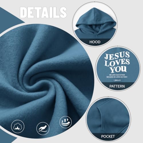 Wrenpies Christian Jesus Love You Hoodie for Men Jesus Is King Faith Religious Bible Verse Hoodies Graphic Fleece Sweatshirt - color: Deep Blue, size: Large