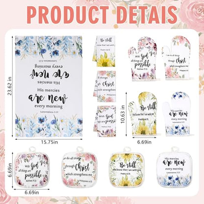 4 Set Christian Kitchen Gift for Women Towel Hot Pads Gloves