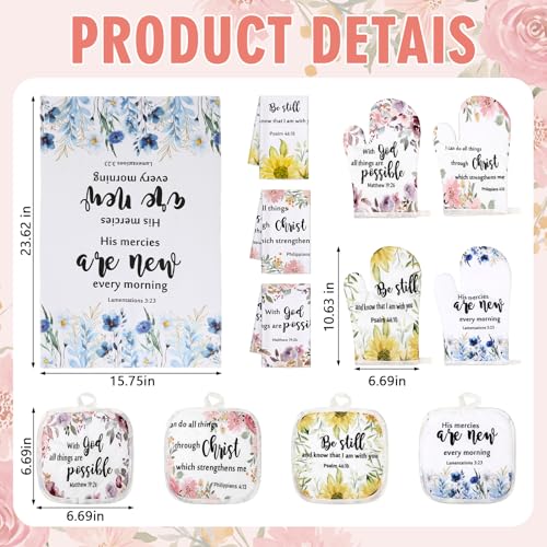 4 Set Christian Kitchen Gift for Women Towel Hot Pads Gloves