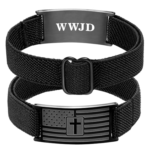 Easter Basket Stuffers - American Flag Cross Bracelet for Boys Men Freedom Adjustable Strap Christian Bracelets Engraved Bible Verses Inspirational Messages Religious Prayer Jewelry Gift Military Patriotic Wristbands - color: Black, size: WWJD
