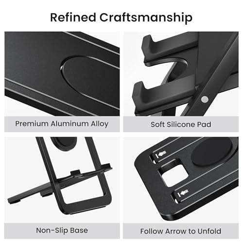 Itramax Phone Stand for Desk Foldable Desktop Holder Adjustable Phone Mount - color: Black – for Phone (Max 400g)