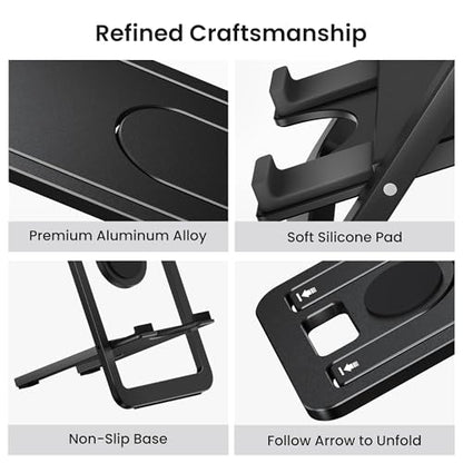 Itramax Phone Stand for Desk Foldable Desktop Holder Adjustable Phone Mount - color: Black – for Phone (Max 400g)