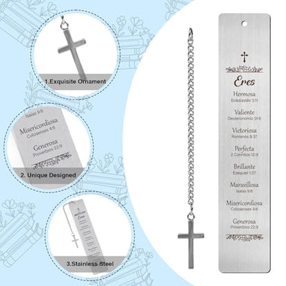 Spanish Metal Bible Bookmark Gifts - Shejdgart Spanish Christian Bookmarks Religious Gifts for Women Inspirational Prayer Gifts for Christian Biblical Birthday Baptism First Communion Graduation Gifts - style: Spanish Christian
