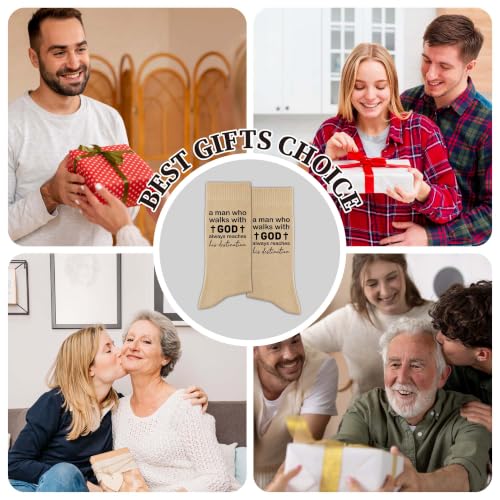 Christian Socks for Men Biblical Gifts for Dads Grandpa Husband - color: Beige