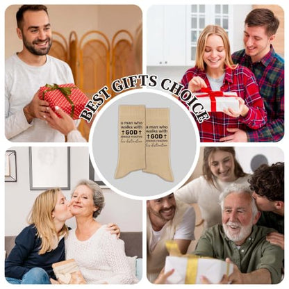 Christian Socks for Men Biblical Gifts for Dads Grandpa Husband - color: Beige