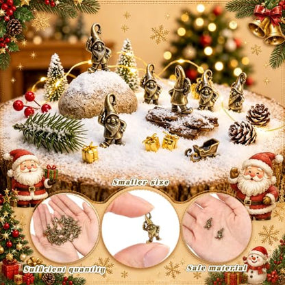 Civaner 50 Pcs Mini Brass Gnome, Tiny Gnome Figurines for Christmas Decor - style: Cute Santa Claus
