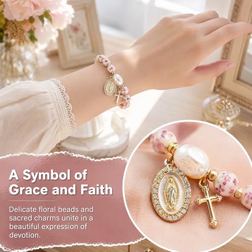 Holy Water Bracelet for Women,Religious Christian FaithJewelry - color: Red