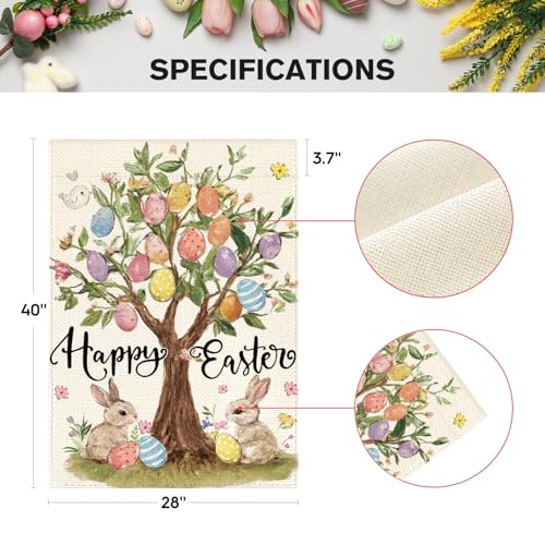 AVOIN colorlife Happy Easter Egg Tree Bunnies House Flag 28x40 Inch - size: House Size-28 x 40"