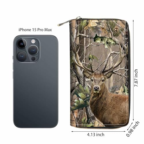 Jungle Camo Deer Print Wallet for Women Large Capacity Wallet Credit Card Holder PU Leather Zipper Clutch Purse Phone Wallet - color: Jungle Camo Deer