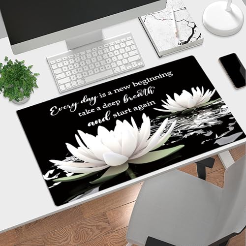 LB Black and White Floral Mouse Pad Plant Flower with Inspirational Quotes Large Mouse Pad for Desk Modern Aesthetic Desk Pad for Office and Home Non-Slip Rubber Base Mouse Mat 15.75L X 31.5W Inch - color: Black
