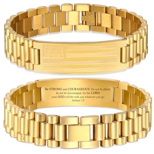 American Flag Bracelets Christian Christma Gifts for Men - color: Gold
