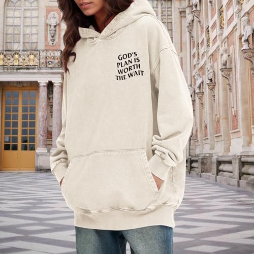 Christian Graphic Hoodies for Women God Bible Verse Oversized Hoodie Religious Letter Print Acid Wash Sweatshirts - color: Apricot, size: XX-Large