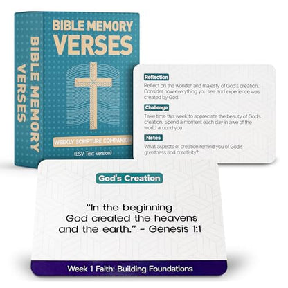 52-Week Bible Memory Verse Flash Cards-Weekly Scripture Cards (ESV), Prayer Cards for Individual or Group Bible Study- Contain Engaging Questions, Bible References, Prayer Prompts