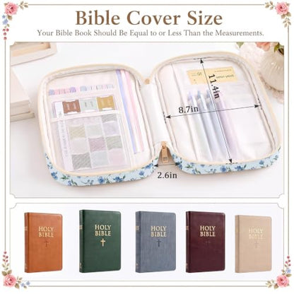 Britimes Bible Cover Case for Women, Blue Bible Cover with Accessories - color: Blue Floral