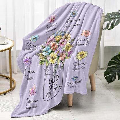 Christian Birthday Gifts for Women, Christian Religious Blanket with Flower - color: Purple, size: 80"x60"