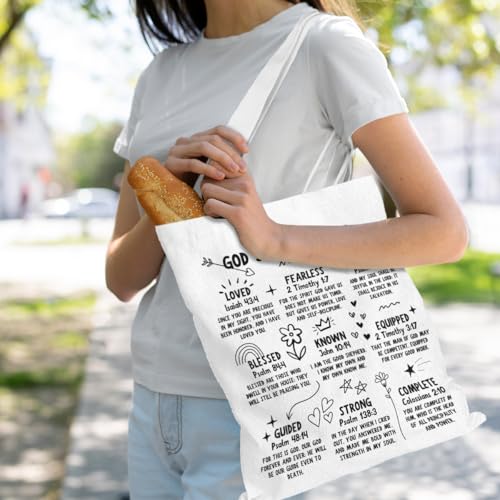 VICBOU Bible Verse Canvas Tote Bag Religious Christian Gifts for Women Men Faith Canvas Tote Reusable Grocery Bag - color: Godsaysblessed