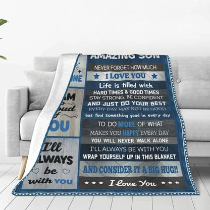 Christian Blanket for Son, Religious Inspirational Gift for Son Teen Boys, Catholic Spiritual Baptism Blanket, Soft Cozy Fleece Blanket for Christmas Birthday Graduation - color: To My Son (Blue)