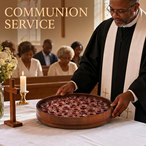Zhehao 1 Pcs Wood Communion Trays for Churches Set Church Supplies Plates for Church with Disposable Cups (Rubber Wood) - color: Rubber Wood