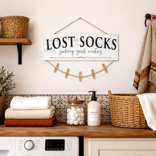 Laundry Room Signs Lost Socks Hanging Decor Wall 6" x 14.5" - color: Lost Socks A