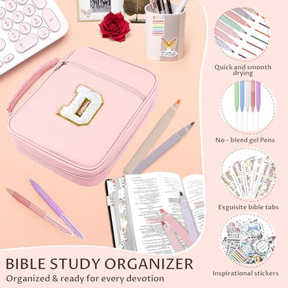 WOBAGMEN Bible Cover for Women,Pink PU Leather Personalized Bible Case with Bible Study Supplies,Including Tabs and Highlighter Set, Faith Chiristain Gift for Women Girls (Pink, D) - size: D