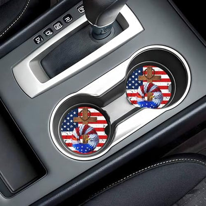 Cross American Flag Car Cup Holder Coasters 2 Pack 2.63" for Women - color: White