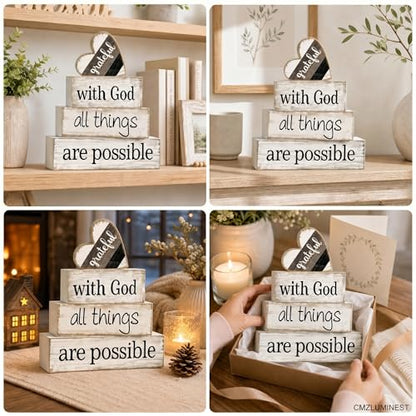 Farmhouse Table Decor, 4pcs Christian Religious Home Decor - style: Faith