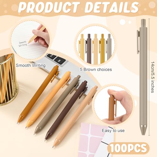 100 Pcs Ballpoint Gel Pens Bulk Retractable, Brown Series - style: Brown Series
