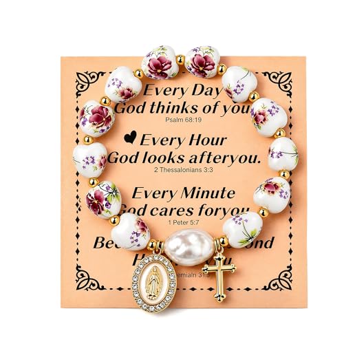 Virgin Mary Cross Bracelet with Miraculous Medal & Crucifix Charm - color: purple2