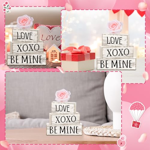 Britimes Tiered Tray Decor Set, 4 Pack, Wooden Table Sign, Valentine Love - style: White Rose