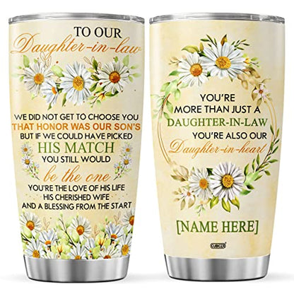CUBICER Personalized Coffee Tumbler Cute Daisies Flowers Custom Name To Daughter In Law Insulated Travel Mug Inspirational Birthday Gifts For Women From Mom Stainless Steel Cups - color: Daisies