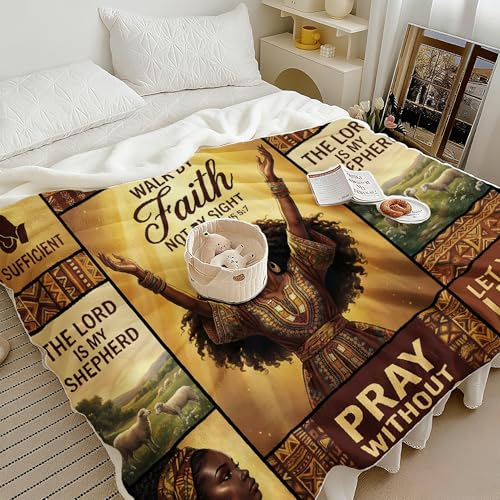 African American Black Girl Women Blanket - Christian Birthday Gifts Blanket- Inspirational Flannel Religious Spiritual Throw Blanket Home Decor 50x60inch - color: Hrmt8