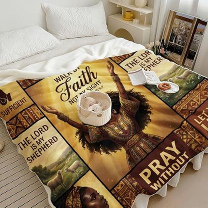 African American Black Girl Women Blanket - Christian Birthday Gifts Blanket- Inspirational Flannel Religious Spiritual Throw Blanket Home Decor 50x60inch - color: Hrmt8