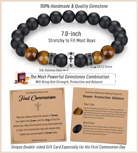 TONY & SANDY Christian Gift for Him Kids Teen Boys Adults Men Cross Bracelet Son Grandson Birthday Graduation Easter Religious Gifts for Men Christmas - style: First communion ( 7 Inches)
