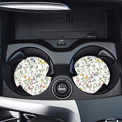 Car Cup Holder Coasters, 2 Pack – 2.75" Universal Auto Anti-Slip Insert Coaster, Rubber Car Coasters, Personalized Car Accessories for Women & Men (Wildflowers) - color: Wildflowers