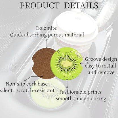 Ceramic Car Cup Coasters 2PCS - Kiwi Fruit - color: Kiwi Fruit